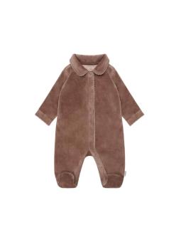 Pyjama Mauve en Velours avec Pieds "Antler" – Coton Biologique