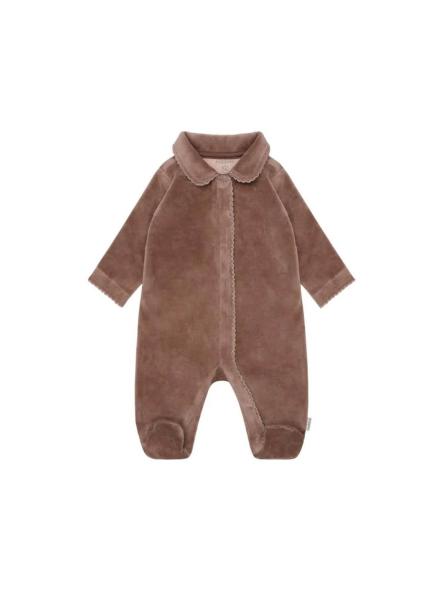Pyjama Mauve en Velours avec Pieds "Antler" – Coton Biologique