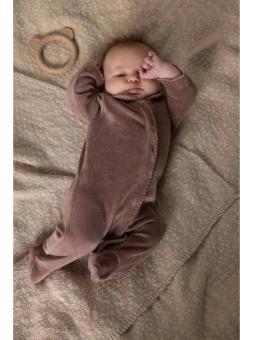 Pyjama Mauve en Velours avec Pieds "Antler" – Coton Biologique