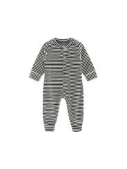 Pyjama B&eacute;b&eacute; en Velours avec Pieds &ndash; Fines Rayures Vertes et Blanches en Coton Bio