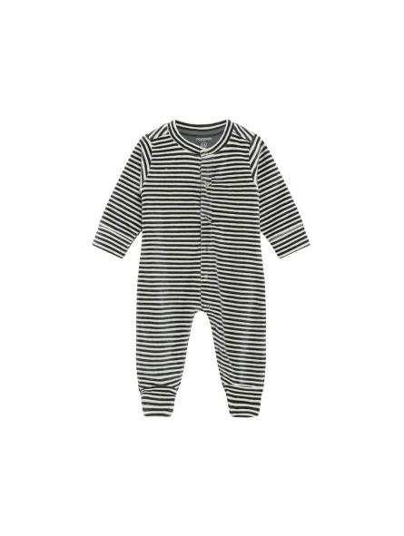 Pyjama Bébé en Velours avec Pieds – Fines Rayures Vertes et Blanches en Coton Bio