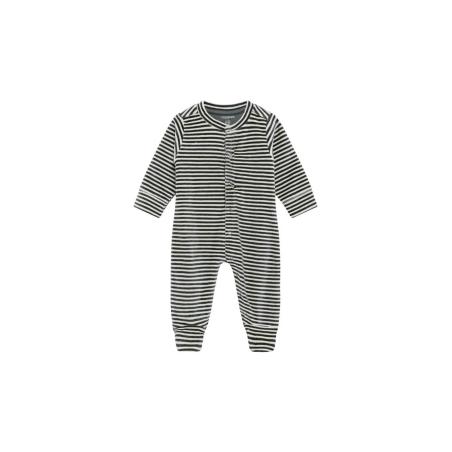 Pyjama Bébé en Velours avec Pieds – Fines Rayures Vertes et Blanches en Coton Bio