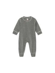 Pyjama B&eacute;b&eacute; en Velours avec Pieds &ndash; Fines Rayures Vertes et Blanches en Coton Bio