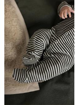 Pyjama Bébé en Velours avec Pieds – Fines Rayures Vertes et Blanches en Coton Bio