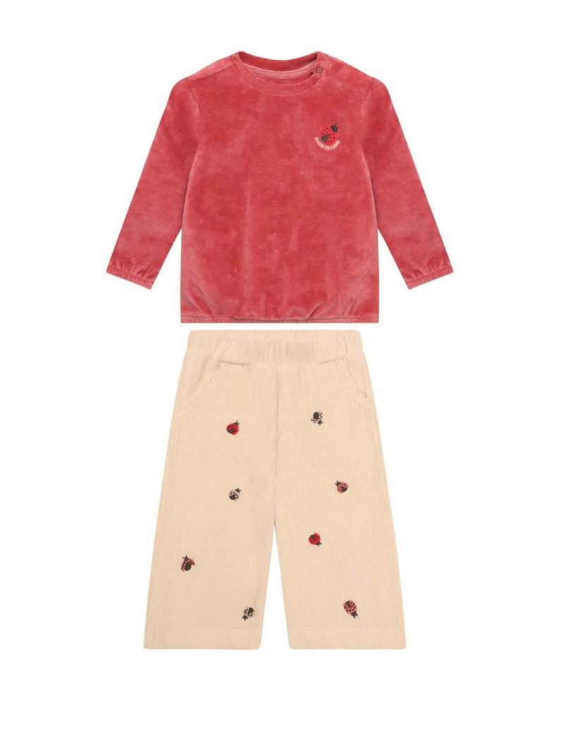 Ensemble 2 Pièces Bébé Fille en Velours & Coton Bio – Pull Terracotta & Pantalon Côtelé Coccinelles