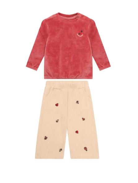 Ensemble 2 Pièces Bébé Fille en Velours & Coton Bio – Pull Terracotta & Pantalon Côtelé Coccinelles