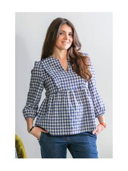 Blouse de Grossesse et d'Allaitement Mona en Gaze de Coton – Vichy Bleu