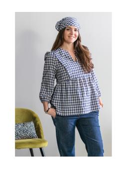 Blouse de Grossesse et d'Allaitement Mona en Gaze de Coton – Vichy Bleu