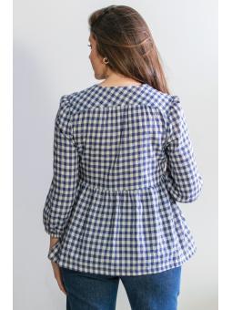 Blouse de Grossesse et d'Allaitement Mona en Gaze de Coton – Vichy Bleu