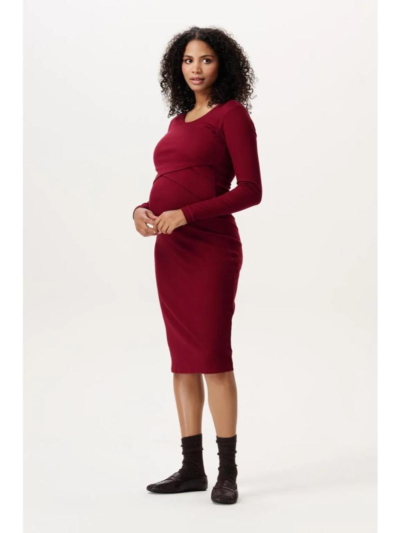 Robe Midi de Grossesse et d'Allaitement Manches Longues en Coton Bio