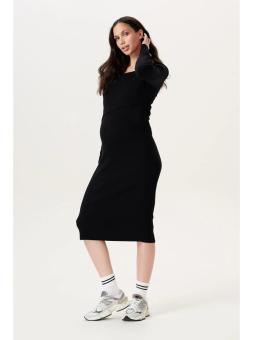 Robe Midi de Grossesse et d'Allaitement Manches Longues en Coton Bio