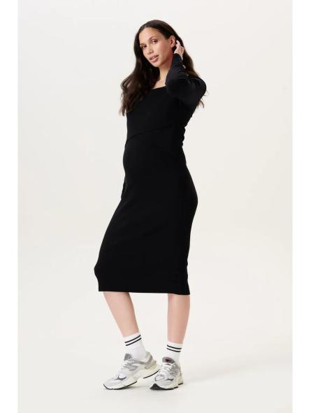 Robe Midi de Grossesse et d'Allaitement Manches Longues en Coton Bio