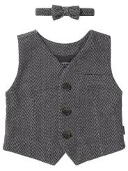 Ensemble C&eacute;r&eacute;monie B&eacute;b&eacute; Gar&ccedil;on Chemise Blanche, Gilet &agrave; Chevrons et N&oelig;ud Papillon &ndash; Noppies Baby