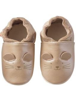 Chaussons Bébé Cuir Souple Uni Souris "Rosie"