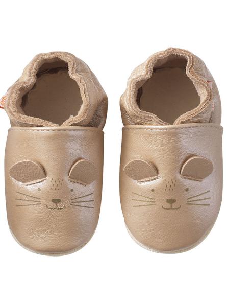 Chaussons Bébé Cuir Souple Uni Souris "Rosie"
