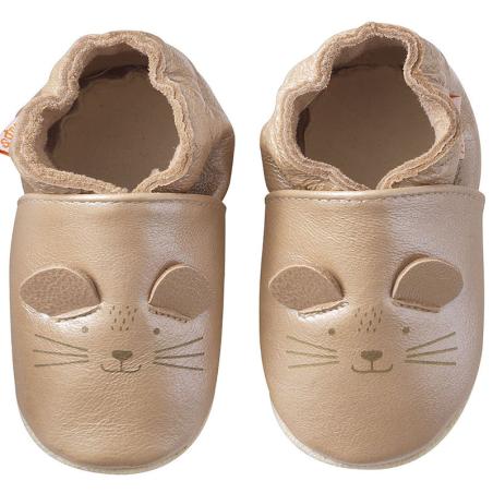 Chaussons Bébé Cuir Souple Uni Souris "Rosie"