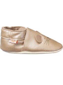Chaussons Bébé Cuir Souple Uni Souris "Rosie"