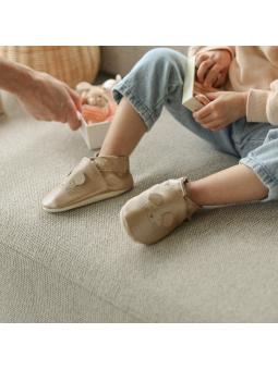 Chaussons Bébé Cuir Souple Uni Souris "Rosie"