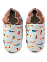 Chaussons B&eacute;b&eacute; Cuir Souple Motif Teckels "Rapha&euml;l"