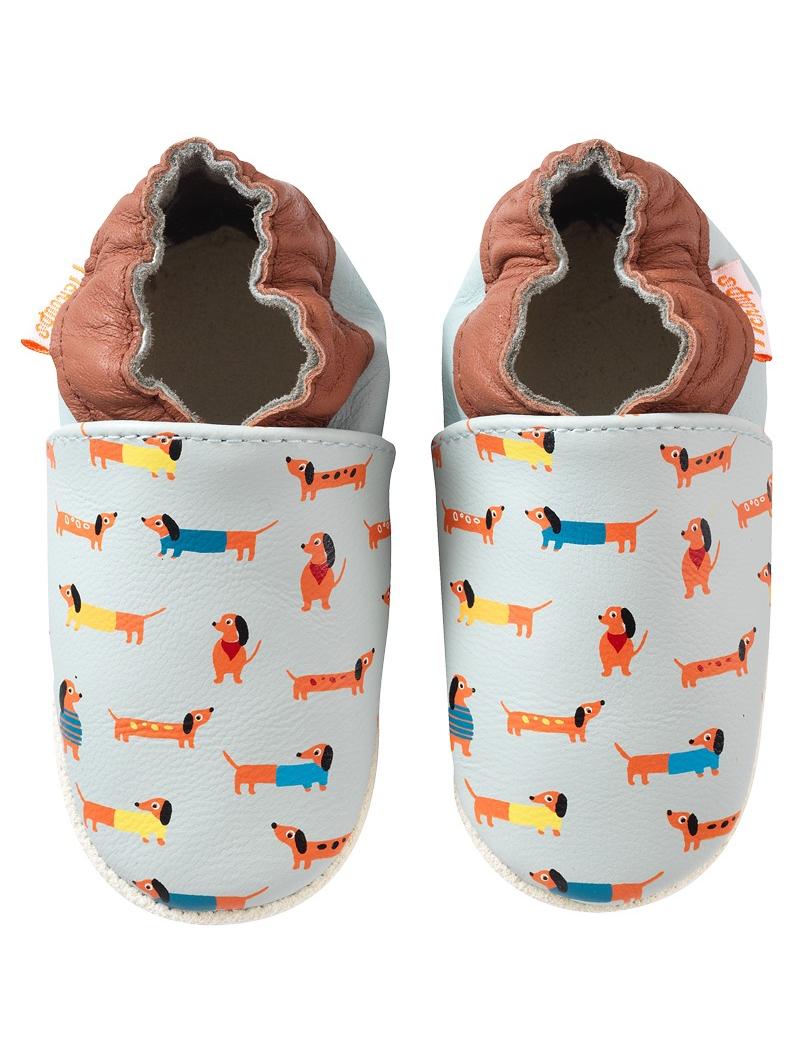 Chaussons Bébé Cuir Souple Motif Teckels "Raphaël"