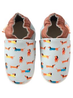 Chaussons Bébé Cuir Souple Motif Teckels "Raphaël"