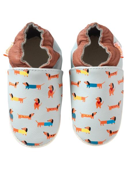 Chaussons Bébé Cuir Souple Motif Teckels "Raphaël"
