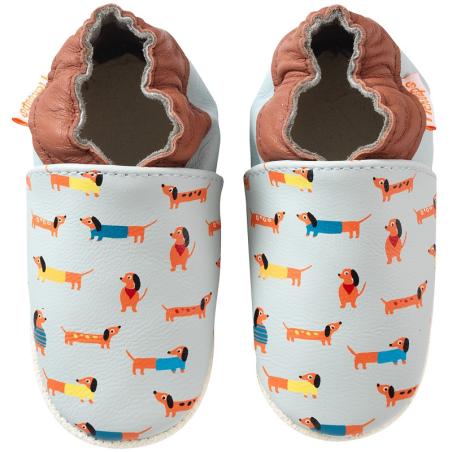 Chaussons Bébé Cuir Souple Motif Teckels "Raphaël"