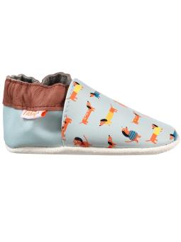 Chaussons Bébé Cuir Souple Motif Teckels "Raphaël"