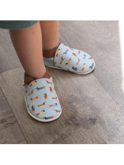 Chaussons Bébé Cuir Souple Motif Teckels "Raphaël"