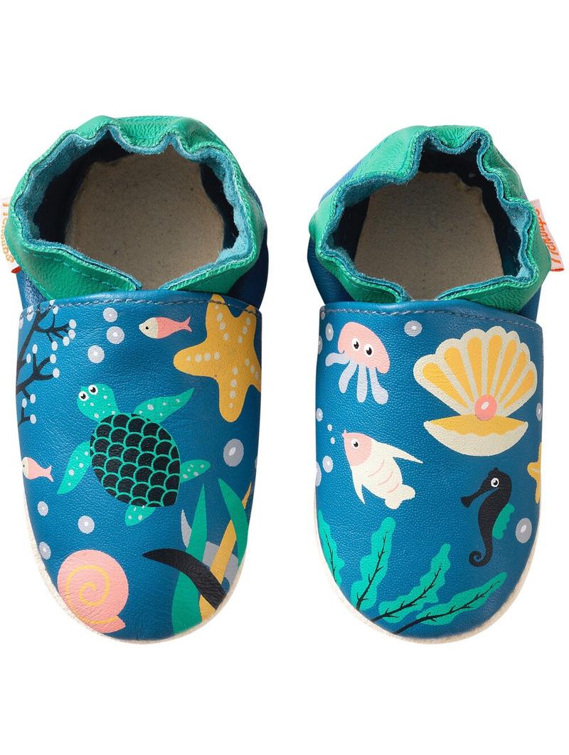Chaussons Bébé Cuir Souple "Marie Claire Sous la Mer"