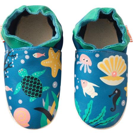 Chaussons Bébé Cuir Souple "Marie Claire Sous la Mer"