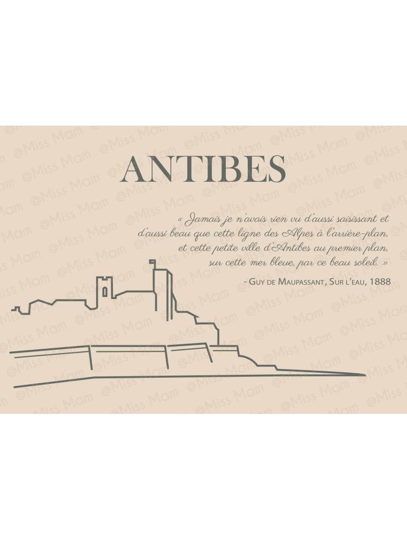 Carte Postale d'Antibes – Citation Guy de Maupassant par Miss Mam