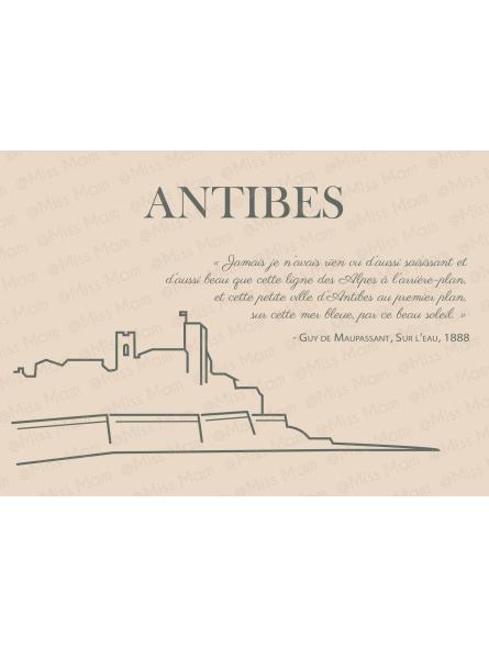 Carte Postale d'Antibes – Citation Guy de Maupassant par Miss Mam