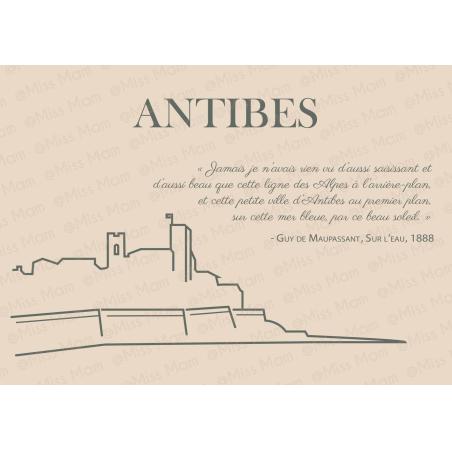 Carte Postale d'Antibes – Citation Guy de Maupassant par Miss Mam