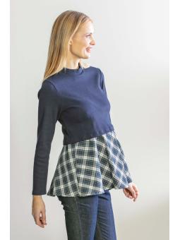 Top de Grossesse et d'Allaitement Bimatière Julia Chelsea – Bleu à Carreaux