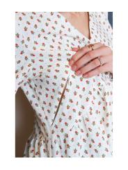 Blouse de Grossesse et d'Allaitement St&eacute;phanie Franky en Coton Bio &ndash; &Eacute;cru Fleurs Rouges