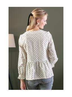 Blouse de Grossesse et d'Allaitement Stéphanie Franky en Coton Bio – Écru Fleurs Rouges
