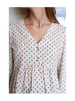 Blouse de Grossesse et d'Allaitement Stéphanie Franky en Coton Bio – Écru Fleurs Rouges