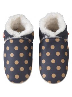 Chaussons Fourrés Marine à Pois