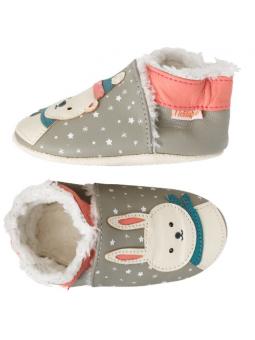 Chaussons Cuir Fourrés Lapin/Ours