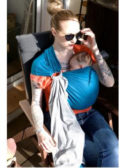 Petite Echarpe Sans Noeud Gris Chiné/Bleu Canard