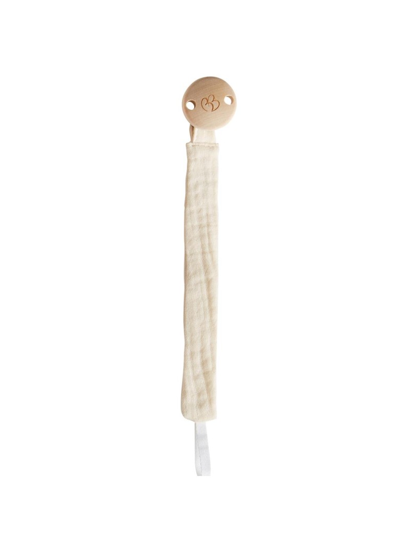Attache sucette clip bois  tissu gaze de coton