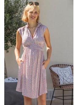 Robe Fluide Satinée Fleurie de Grossesse Violette